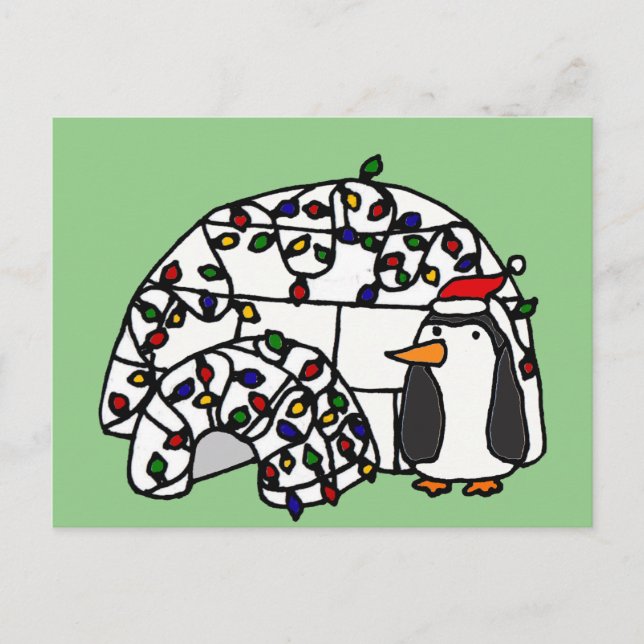 Funny Penguin und Christmas Iglu Feiertagspostkarte (Vorderseite)