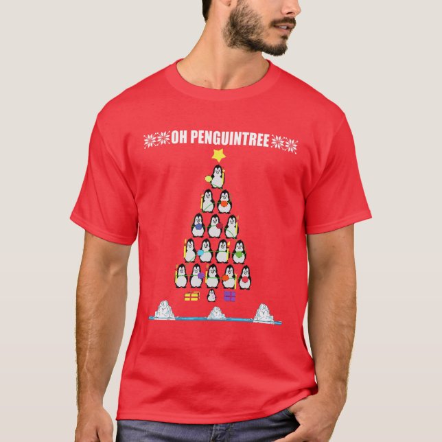 Funny Penguin Weihnachtsbaum Meme Pun Holiday T-Shirt (Vorderseite)