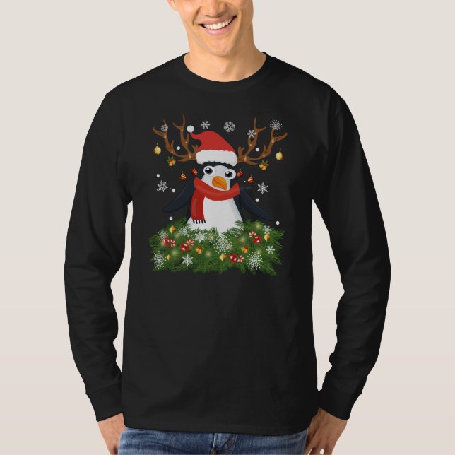 Funny Penguin Weihnachtsmann T-Shirt (Vorderseite)