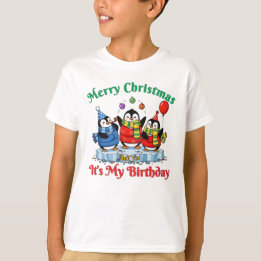 Funny Penguins, Merry Christmas Birthday T-Shirt