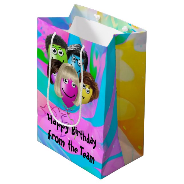 Funny People Birthday Balloons Mittlere Geschenktüte (Vorderseite Schrägansicht)