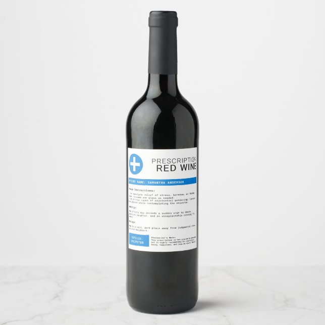 Funny Personalisiert Blue Prescription Weinetikett (Vorderseite)