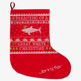 Funny Personalisiert Dreaming of Great White Shark Großer Weihnachtsstrumpf