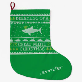 Funny Personalisiert Dreaming of Great White Shark Großer Weihnachtsstrumpf