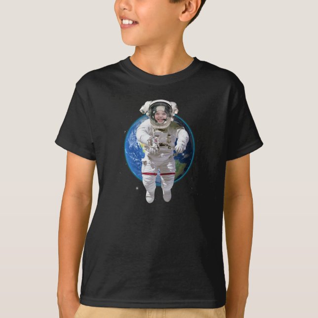 Funny Personalisiert Kids Foto Astronaut T - Shirt (Vorderseite)