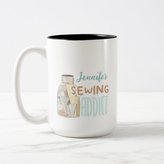 Funny Personalisiert Name Seamstress Nähen Addict Zweifarbige Tasse (Links)