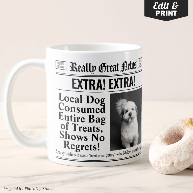 Funny Personalisiert Pet Tasse, Editable Newspapie Kaffeetasse (Editable Funny Gift for Pet Owner, Personalized Mug Newspaper Mug with Pet Photo)