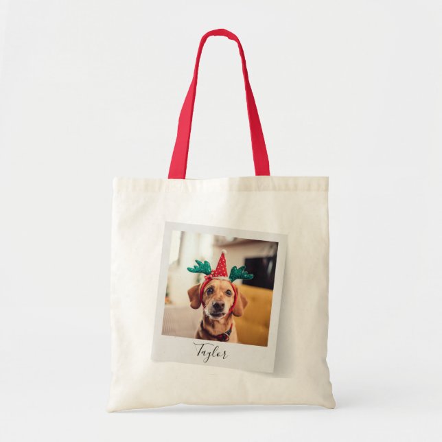 Funny Pet Christmas Holiday Dog Photo Personalized Tragetasche (Vorne)