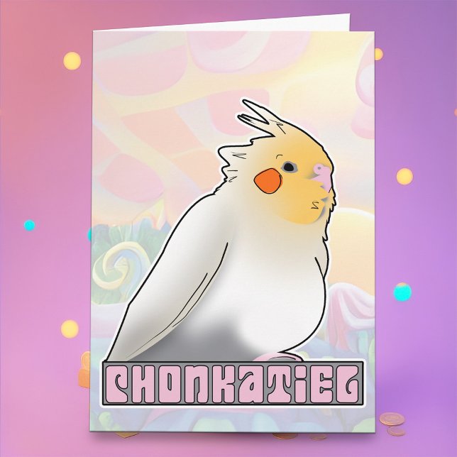 Funny Pet Cockatiel Chonky Birb Birthday Cake Meme Karte (Funny chonky birb meme birthday card)