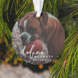 Funny Pet definieren naughty Christmas Ornament<br><div class="desc">Funny Pet Foto Weihnachtsfeiertag Ornament. Design-Features,  ein Foto Ihres Hundes oder Ihrer Katze,  ein Gesamtbild,  der Text "DEFINE NAUGHTY",  und Haustiere Namen/s.</div>