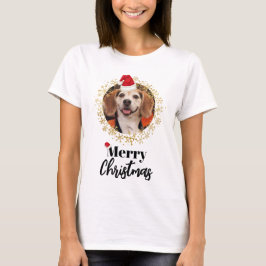 Funny Pet Foto Rote Weihnachtsmannmütze Schneefloc T-Shirt