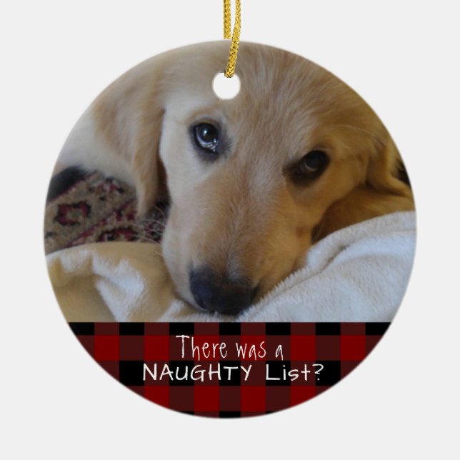Funny Pet NAUGHTY ODER NICE Red Black Buffalo Kari Keramik Ornament (Vorne)