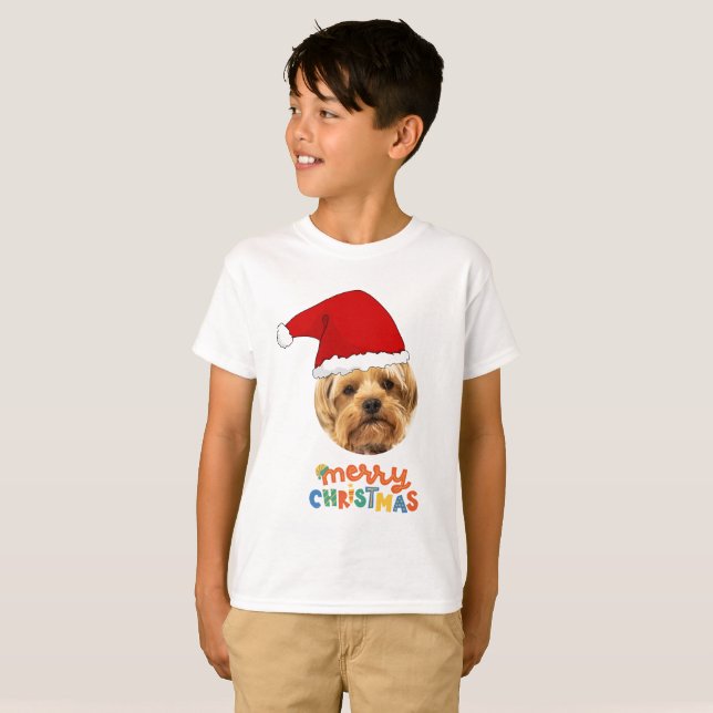 Funny Pet Weihnachten Weihnachtsmann Hat Pet Foto T-Shirt (Vorne ganz)