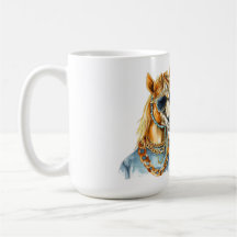 Funny Pferd Tasse bereit für die Pferdeshow.