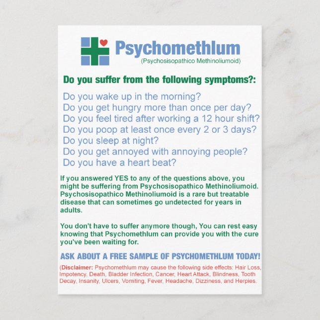 Funny Pharmaceutical Mediation Ad Postkarte (Vorderseite)
