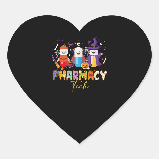 Funny Pharmacy Technician Apotheker Halloween Herz-Aufkleber (Vorderseite)