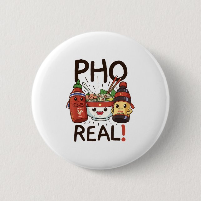 Funny Pho Threads Co Fun Vietnamese Pho Noodle So Button (Vorderseite)