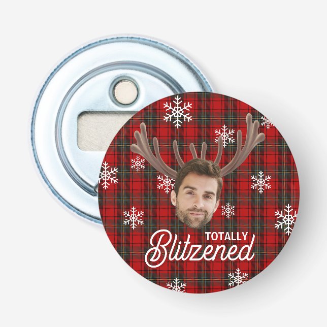 Funny Photo Face Blitzened Christmas Custom Gift Flaschenöffner (Vorderseite)