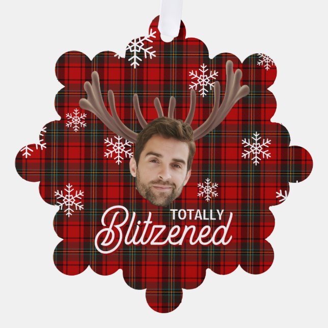 Funny Photo Face Blitzened Christmas Custom Gift Ornament Karte (Vorderseite)