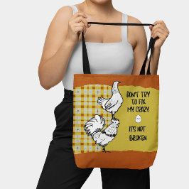 Funny Phrase Rooster Hühnergelborange Kariert Tasche