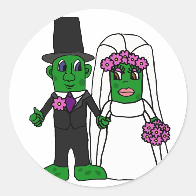 Funny Pickle Bridge und Groom Wedding Art Runder Aufkleber (Vorderseite)