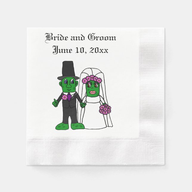 Funny Pickle Brie und Groom Wedding Cartoon Serviette (Vorderseite)