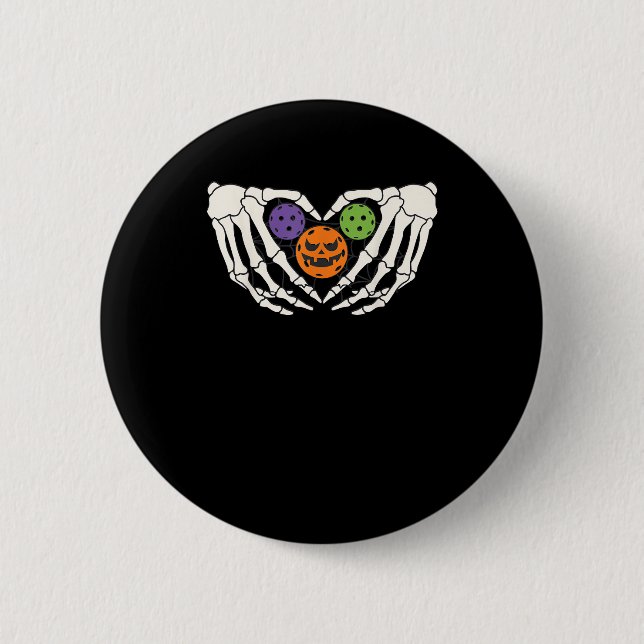 Funny Pickle Halloween Skeleton Hände Herz Pumpki Button (Vorderseite)