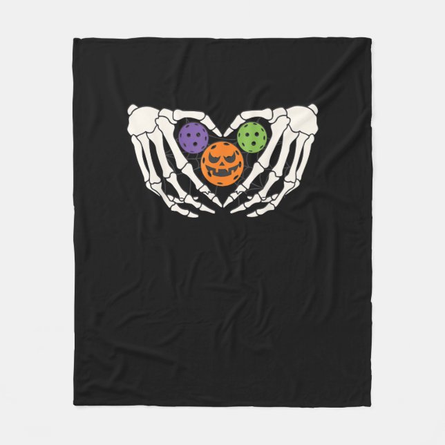 Funny Pickle Halloween Skeleton Hände Herz Pumpki Fleecedecke (Vorderseite)