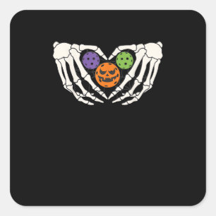 Funny Pickle Halloween Skeleton Hände Herz Pumpki Quadratischer Aufkleber