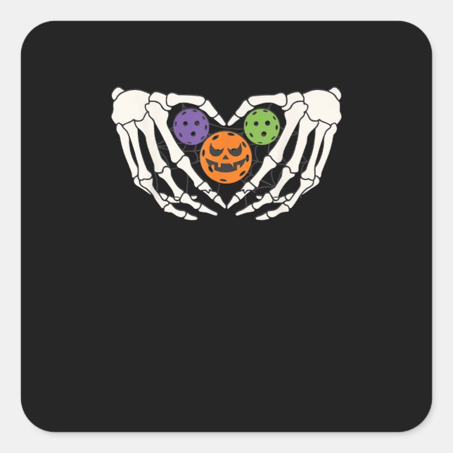 Funny Pickle Halloween Skeleton Hände Herz Pumpki Quadratischer Aufkleber (Vorderseite)