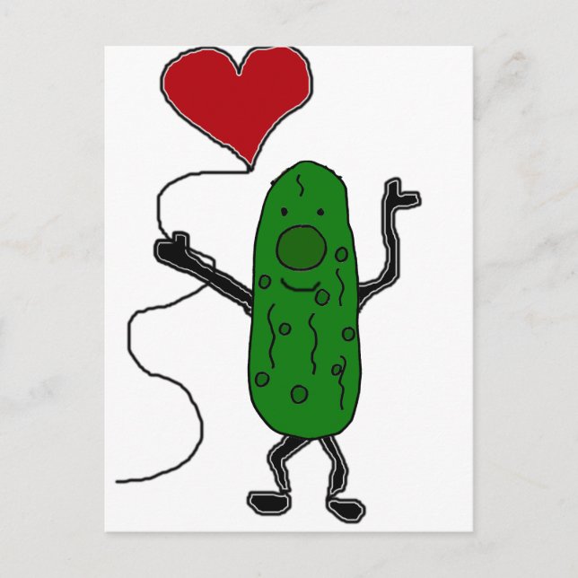 Funny Pickle ist Holding Red Heart Balloon Postkarte (Vorderseite)