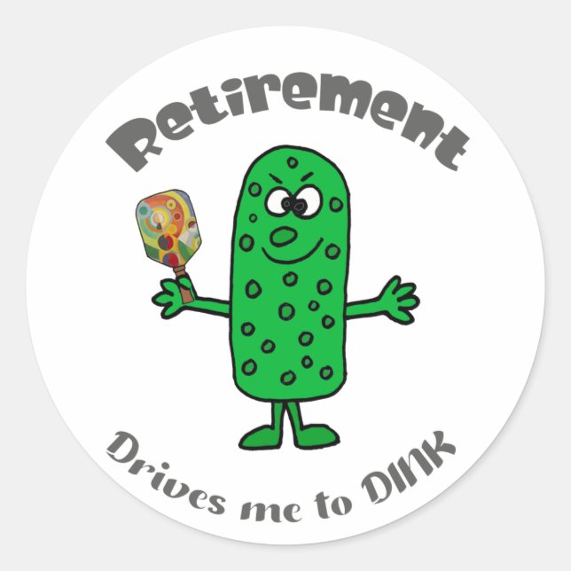 Funny Pickle Pickleball Player Rentirement Cartoon Runder Aufkleber (Vorderseite)