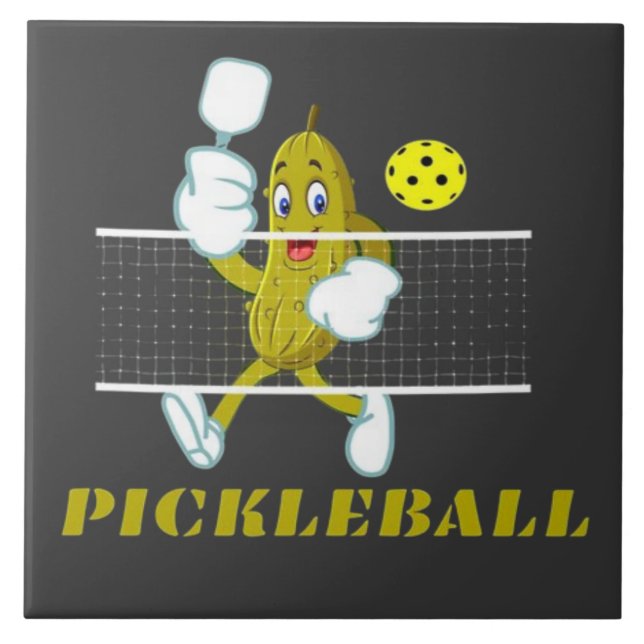 Funny Pickle Playing Pickleball Fliese (Vorderseite)