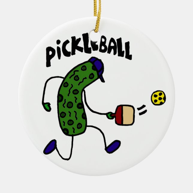 Funny Pickle Playing Pickleball Keramikornament (Vorne)