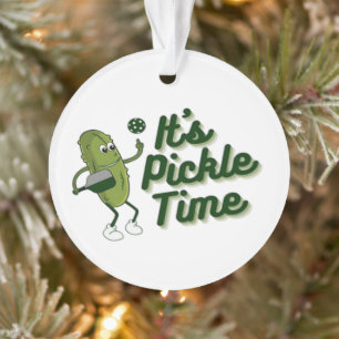 Funny Pickle Playing Pickleball Ornament
