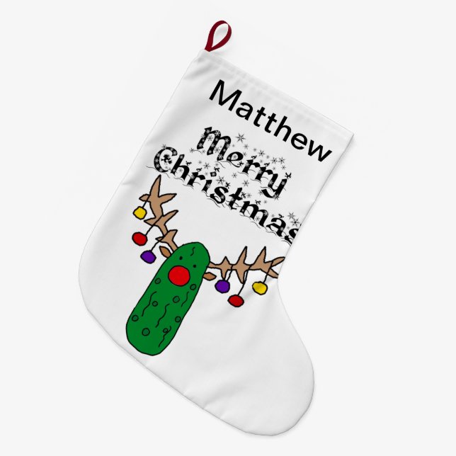 Funny Pickle Rentier Frohe Weihnachten Kunst Großer Weihnachtsstrumpf (Vorderansicht (hängend))