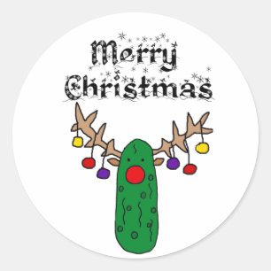 Funny Pickle Rentier Frohe Weihnachten Kunst Runder Aufkleber