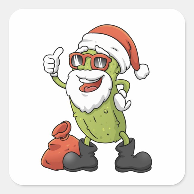 Funny Pickle Santa Claus Christmas Cartoon Holiday Quadratischer Aufkleber (Vorderseite)