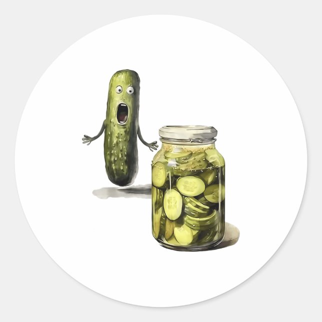Funny Pickle Überraschung eine Gurke und ein Glas  Runder Aufkleber (Vorderseite)