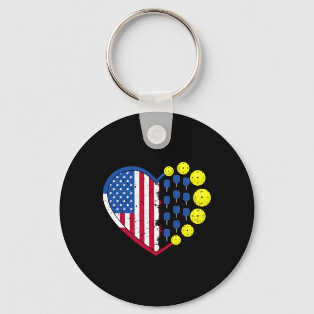 Funny Pickleball Ball mit amerikanischer Flagge He Schlüsselanhänger (Vorderseite)