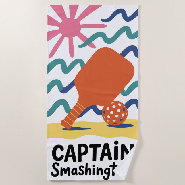 Funny Pickleball CAPTAIN Smashinginging Beach Hand Strandtuch (Vorderseite)