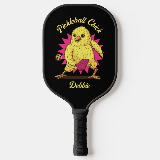 Funny Pickleball Chick Custom mit Name Pickleball Schläger (Vorderseite)