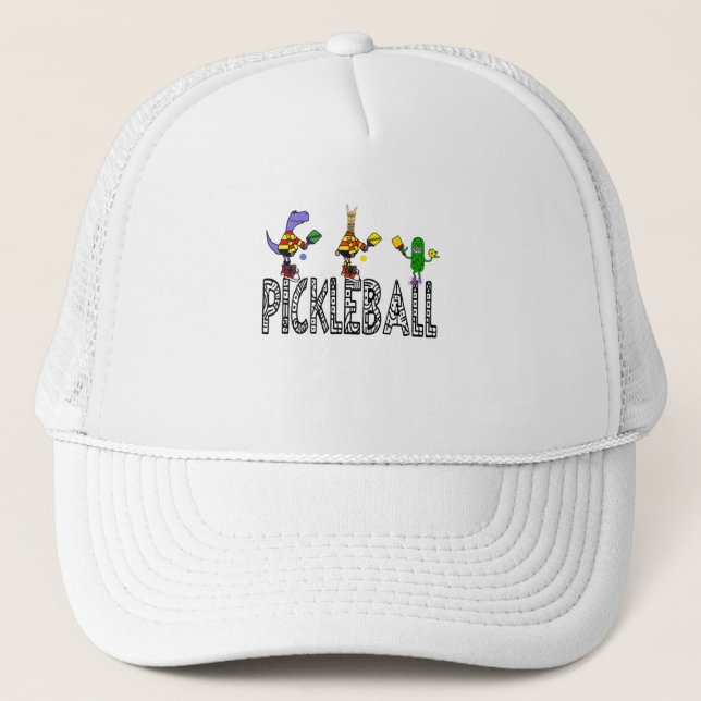 Funny Pickleball Players Animals Cartoon Truckerkappe (Vorderseite)