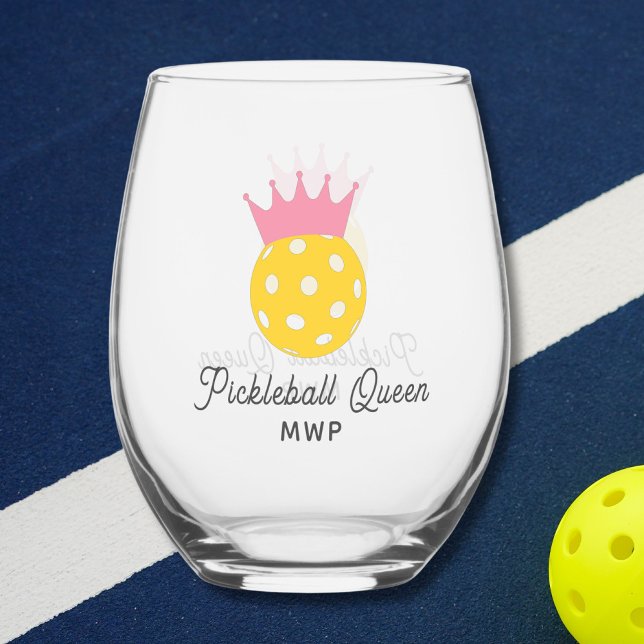 Funny Pickleball Queen Personalisiert Monogram Weinglas Ohne Stiel (Von Creator hochgeladen)