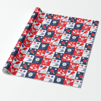 Funny Pickleball Red White Blue Pattern Geschenkpapier