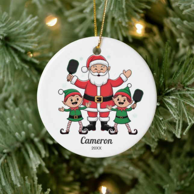 Funny Pickleball Weihnachten, Elfen, Foto, Keramik Ornament (Baum)