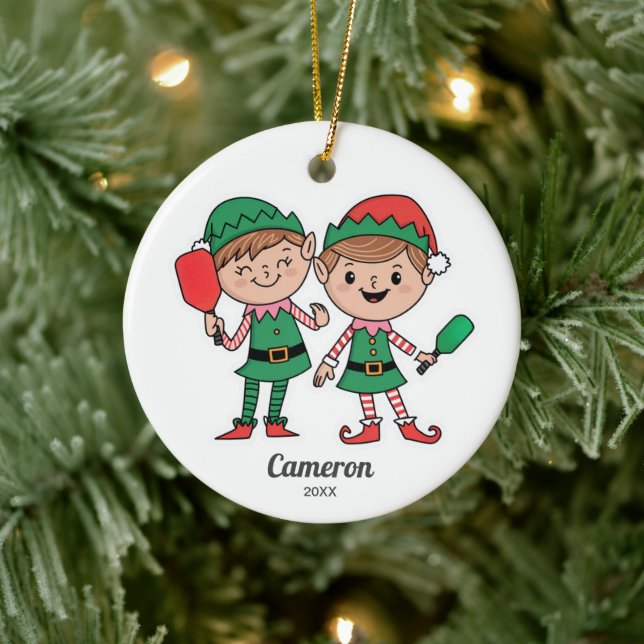 Funny Pickleball Weihnachtselfen, Foto-Text hinzuf Keramik Ornament (Baum)