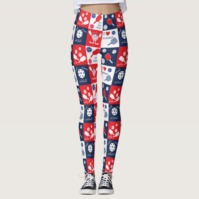 Funny Picklleball Pattern - Rot-Weiß-Blau Leggings (Vorderseite)
