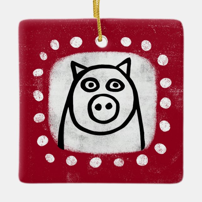 Funny Pig auf Red Ornament (Vorderseite)