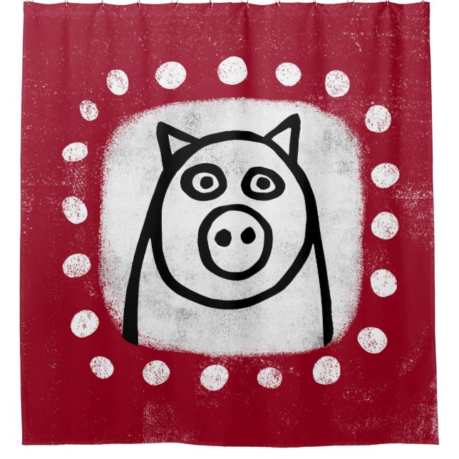 Funny Pig auf Red Showvorhang Duschvorhang (Vorderseite)